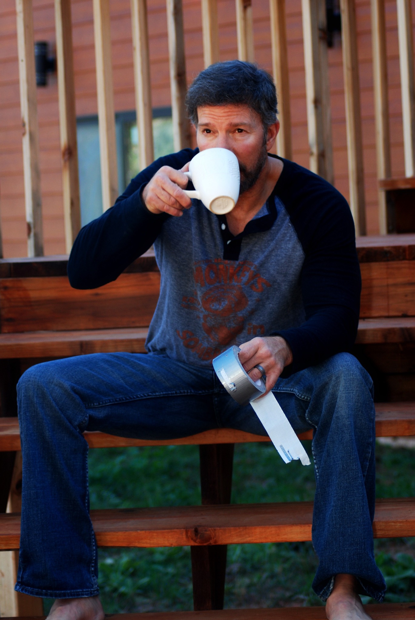 Randy enjoying coffee outdoors